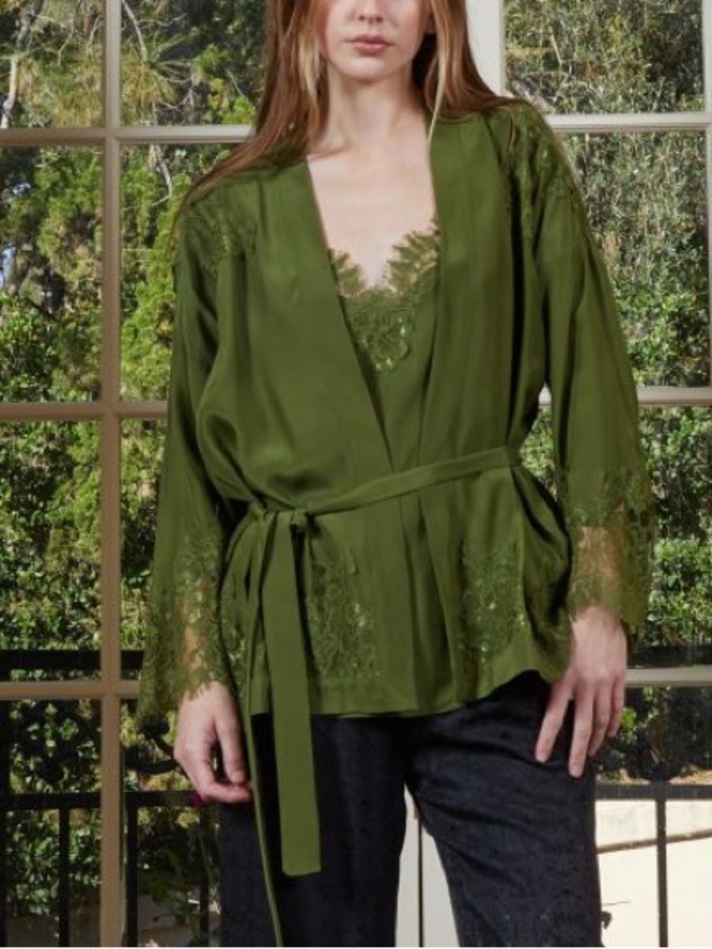 Forrest Green Washable Silk Gold Hawk Shrug w/Belt, NWT, M, $315MSRP